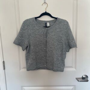 H&M Gray Short Sleeve Button-Down Sweater Top